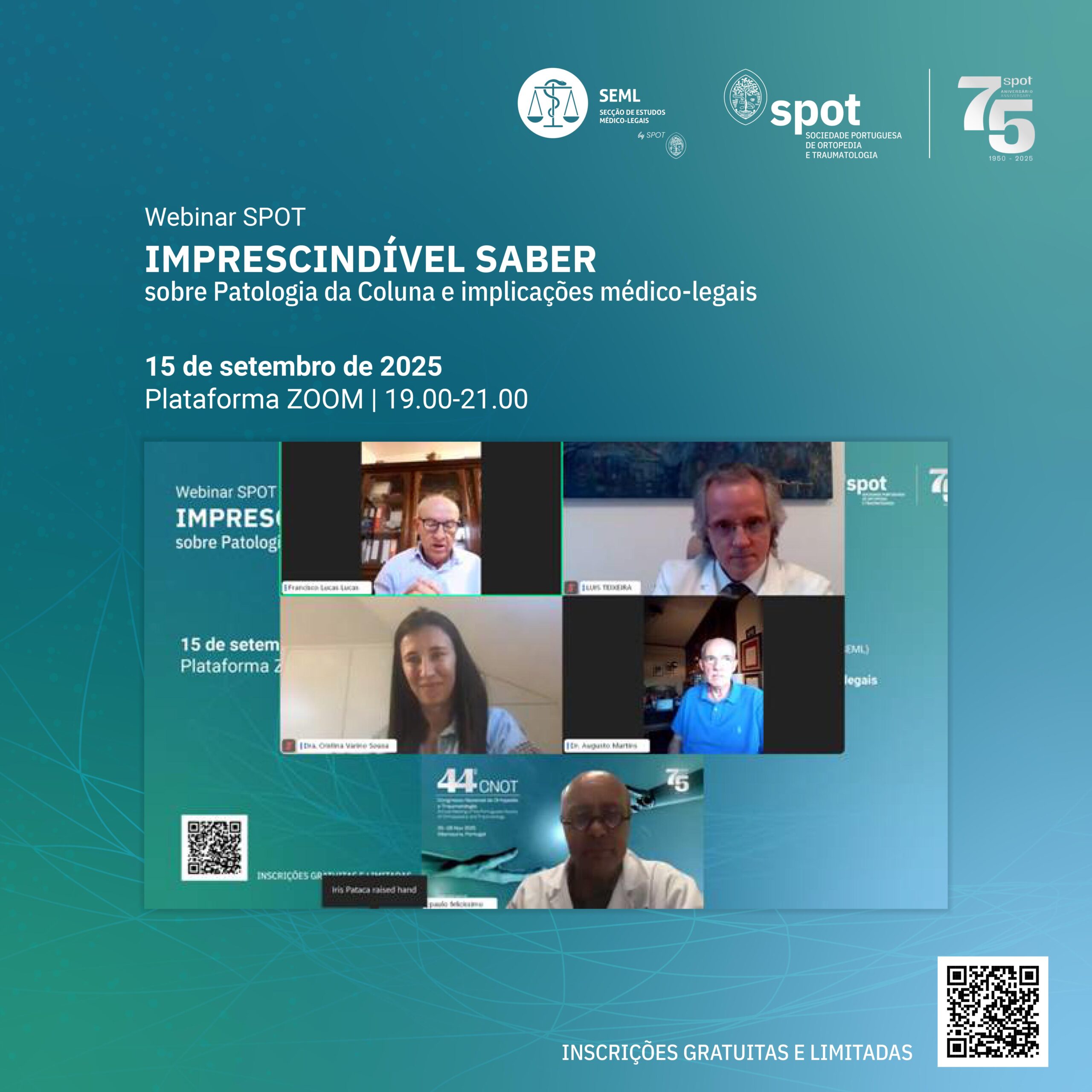 Webinar destacou desafios clínicos e médico-legais na patologia da coluna vertebral