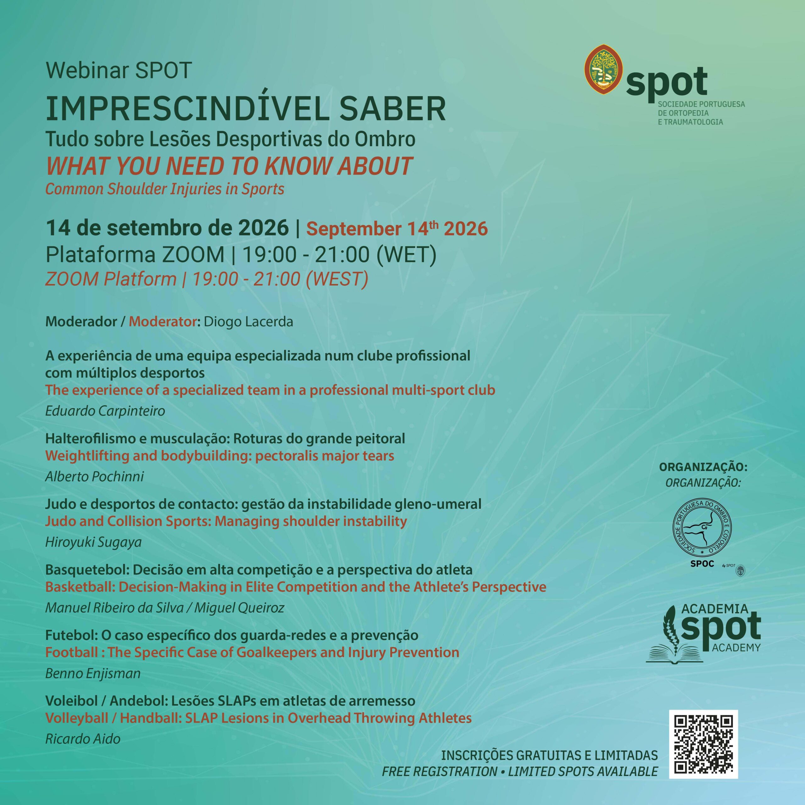 Webinar “Imprescindível Saber” dedicado às lesões desportivas do ombro e cotovelo